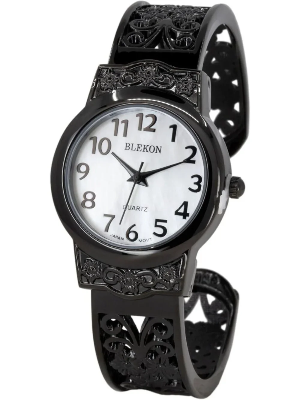 Women's Black Japanese Quart 28mm Case Elegantly Designed Cuff Bangle Watch